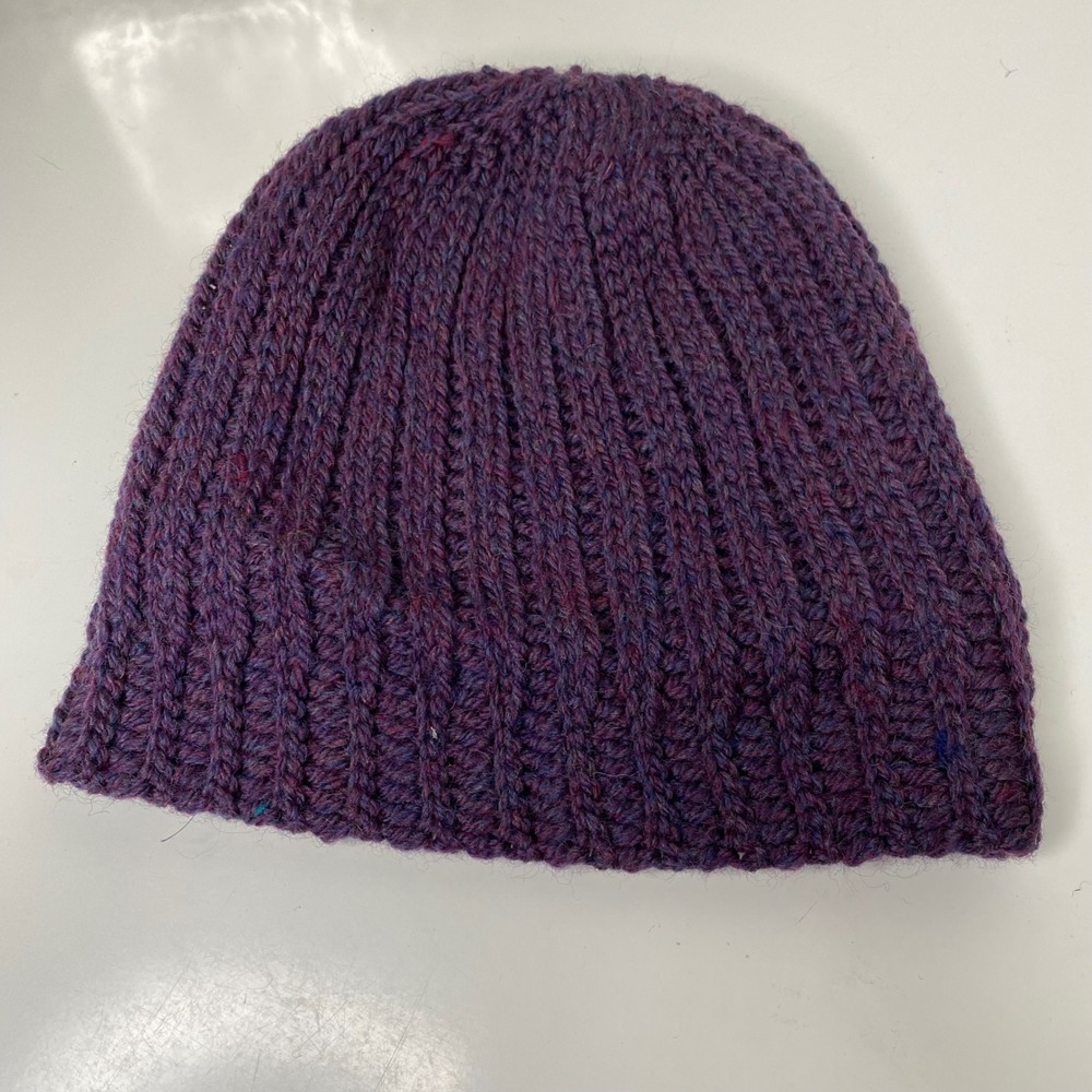 Handmade Chunky Knit Beanie‎ Hat Deep Purple Ribbed Cuffed Winter Warm Unisex - Picture 4 of 9